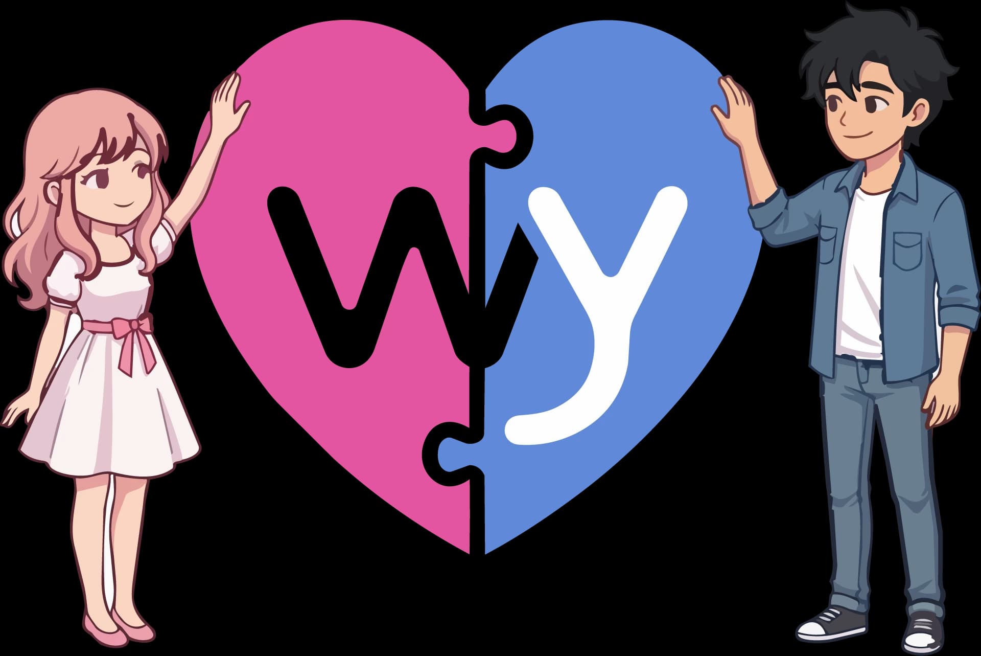 Two friends reaching for the Will You heart